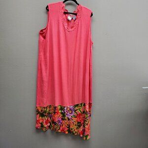 CM Shapes Dress Womens 6X Pink Floral Lace Neckline Sleeveless Colorful Hem Boho